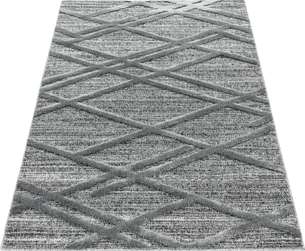 Teppich Wohnzimmer Hochflor Grau 280x370 Rechteck Boho-Design aus Polypropylen
