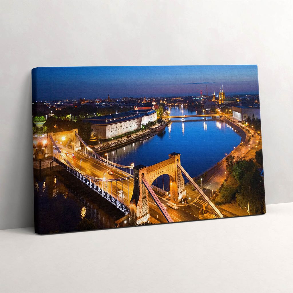 Stadt bei Nacht Wrocław – Leinwandbild Wandbild – 60x40 cm – Leinwandbilder – Wandbilder – Schlafzimmer – Flur