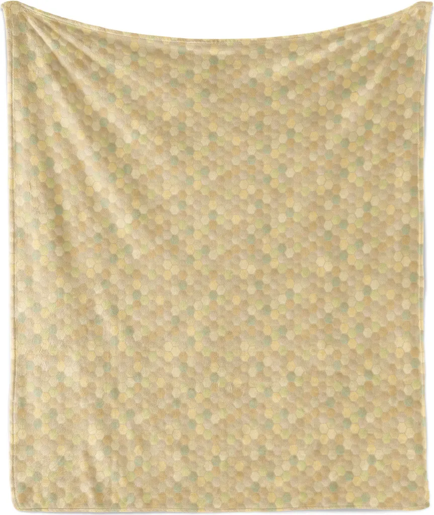 ABAKUHAUS Coperta in morbido pile flanella, colore neutro, moderno motivo a nido d'ape con esagoni, 175 x 230 cm, marrone pastello e multicolore
