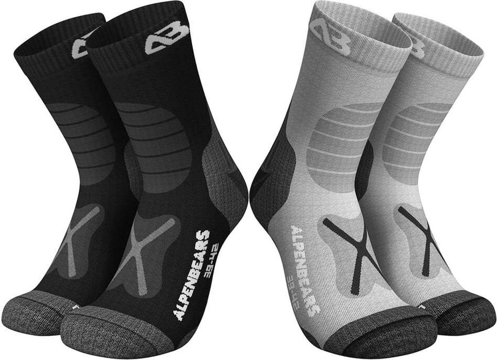 Alpen Bears Wandersocken Wolle - 2er-Set - Grau-Schwarz - Größe 39-42