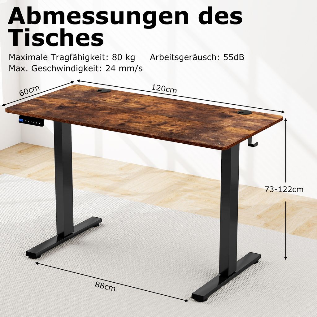 Biurko COSTWAY 120x60cm z regulacją wysokości, elektryczne Zdjęcie produktu 3