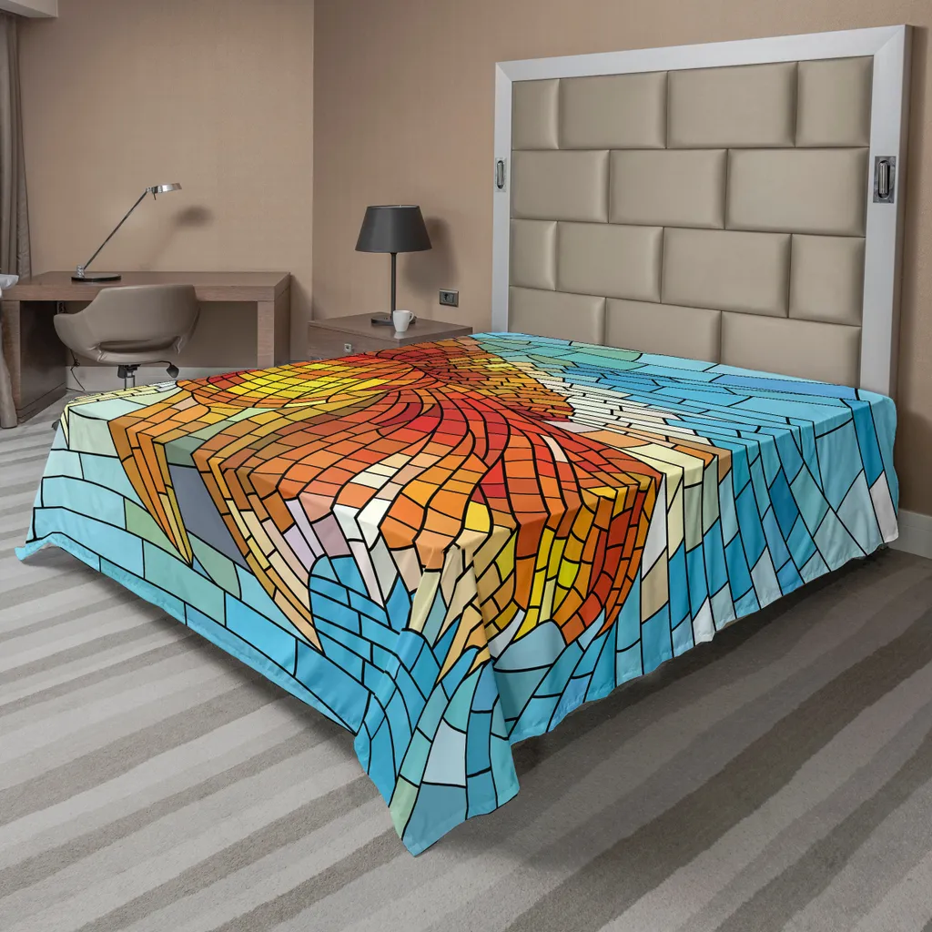 ABAKUHAUS Drap de Lit Poisson Mosaïque Artistique Orange et Bleu 260x228 cm