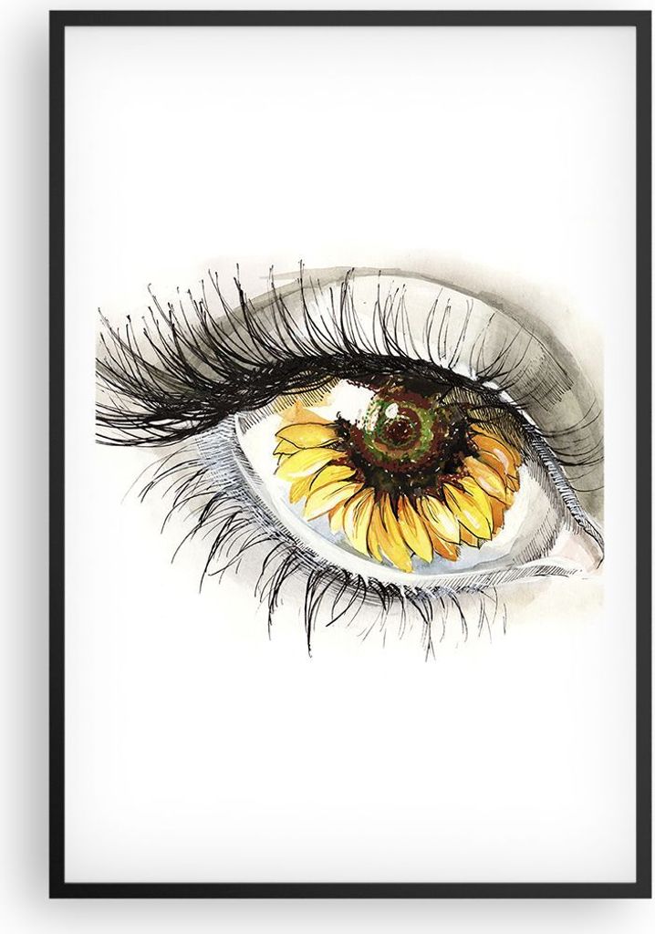 Gerahmtes Poster - Schwarzer Rahmen - Sonnenblume Auge Computer Blume - 61x91,5 cm - Wand Bild - Wanddeko - Wandbilder - Wandposter - Bilderrahmen ...