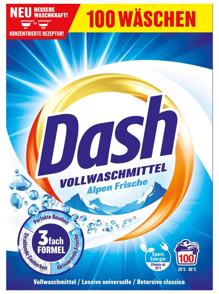 Produktbild Dash Vollwaschmittel Alpen Frische mit angenehmen Duft 100WL
