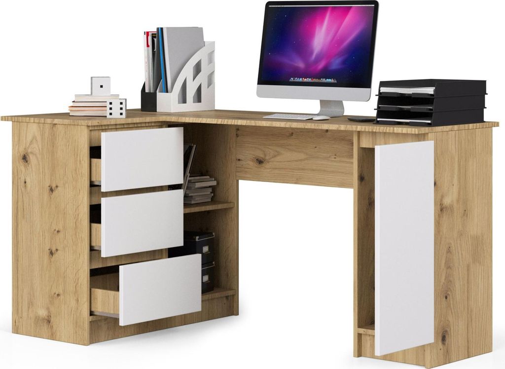 Eckschreibtisch – Büro Eckschreibtisch – Eck Computertisch – 155 cm – Artisan Eiche / Weiß – Effiziente Arbeitsplatzlösung mit maximal...