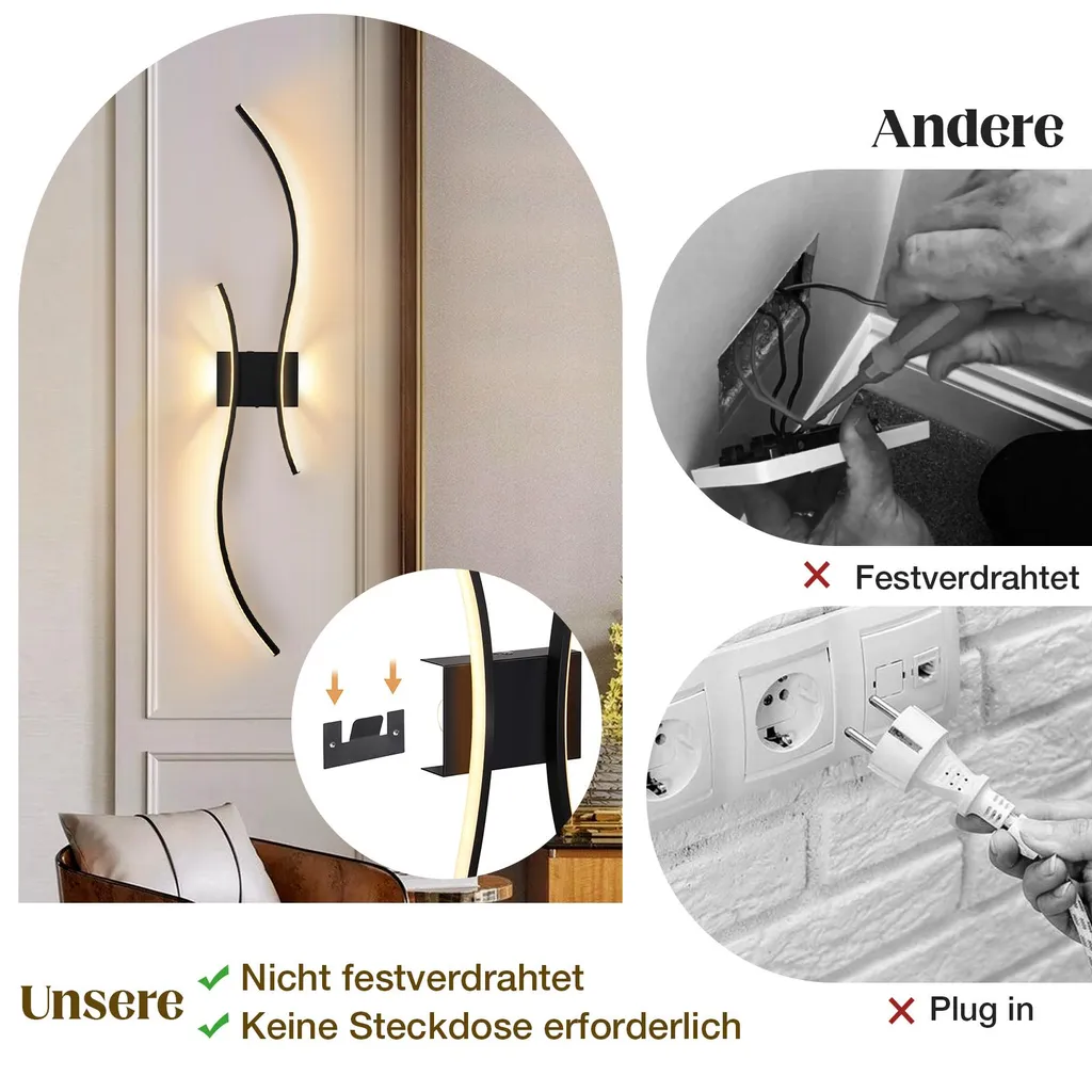 Applique Murale LED Rechargeable 100cm avec Télécommande et USB-C Noir - 2