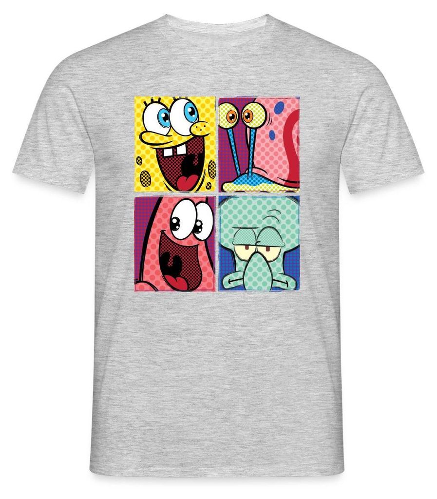 Spreadshirt SpongeBob Schwammkopf Patrick Gary Thaddäus Männer T-Shirt, M, Grau meliert
