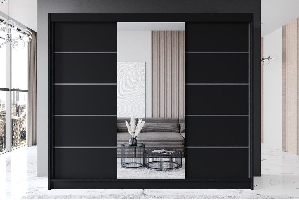Easy4You R6 250 cm Schwarz Schiebetüren Kleiderschrank Produktbild 