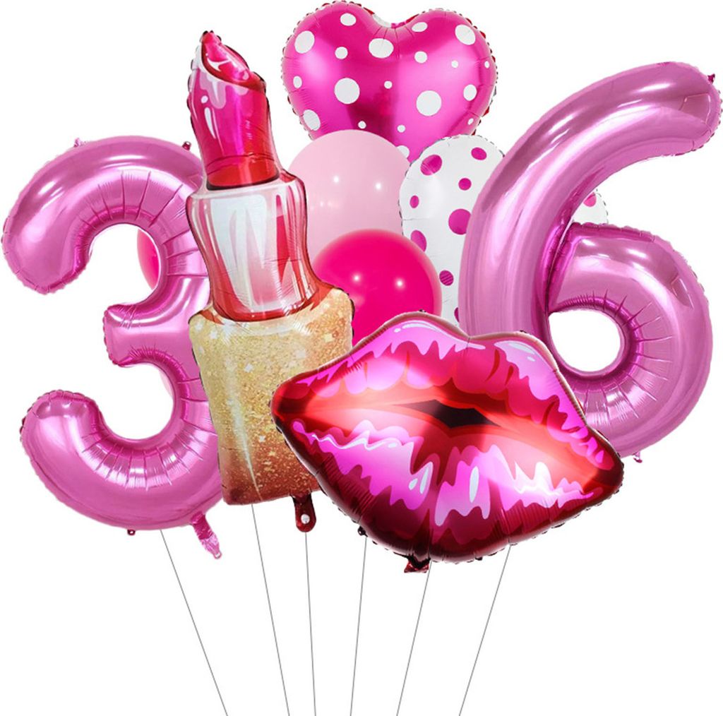 1 Set Luftballons mit Zahlen, Lippenstift, Herzform, rosa, auslaufsicher, wiederverwendbar, für Frauen, Geburtstagsparty, Junggesellinnenabschied,...