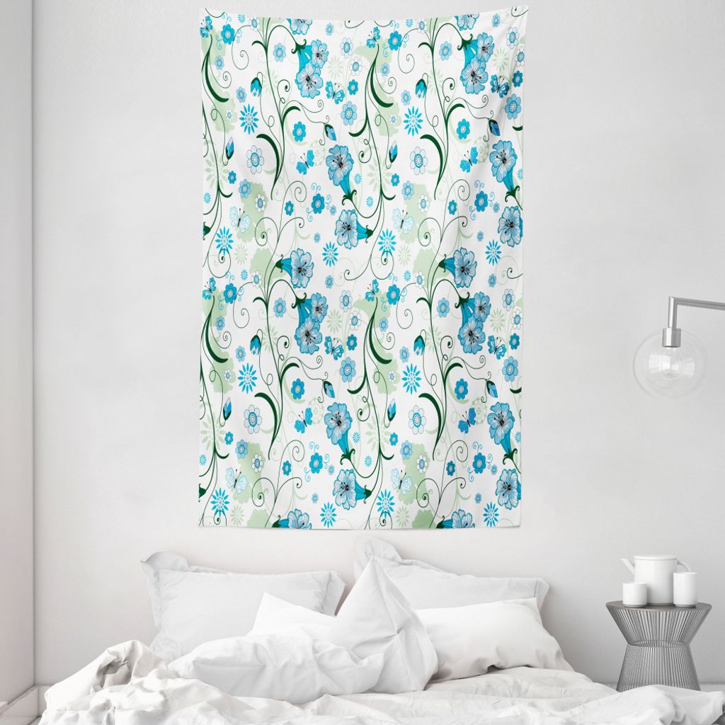 ABAKUHAUS Blumen Wandteppich und Tagesdecke, Spring Season Pflanzen aus Weiches Mikrofaser Stoff Waschbar ohne Verblassen Digitaldruck, 140 x 230 c...