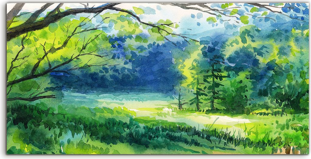 Coloray Canvas 120x60 Wandbild Leinwand Bilder Wand Kunst Bild Wald Bäume Gras grün