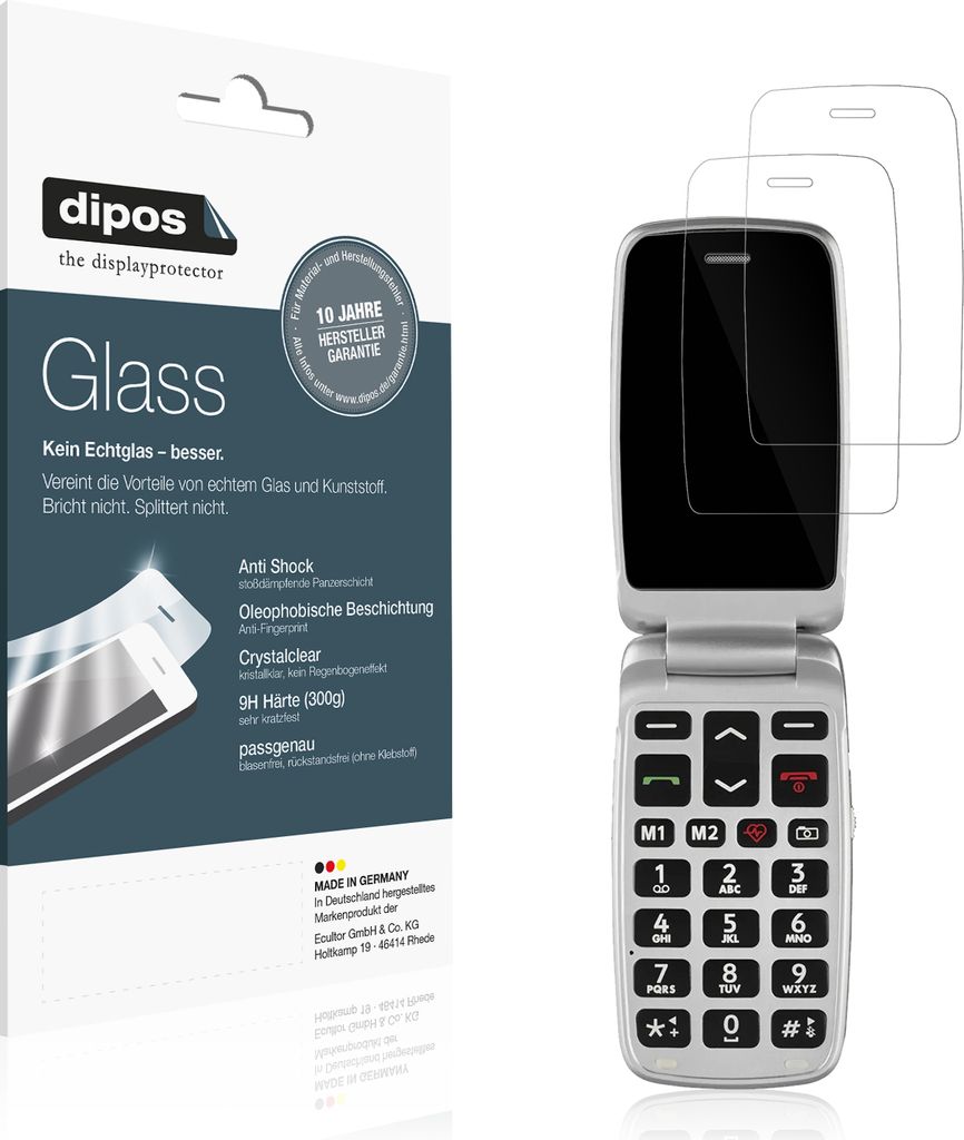 2x Schutzfolie für Olympia Janus Seniorenhandy - Anti-Shock 9H Folie dipos Glass Kunststoffglas