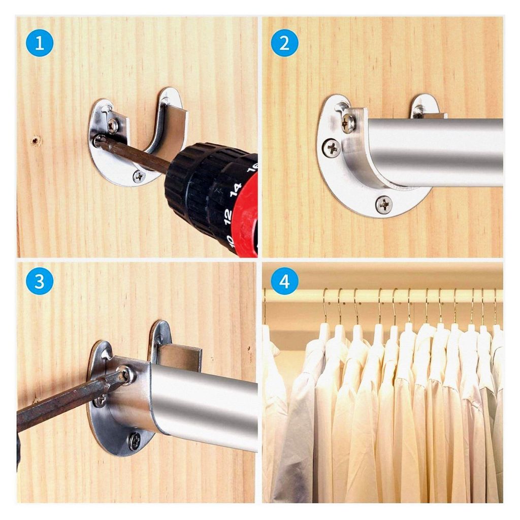 Rundrohr Halterung 6 Stück Stangenhalterung, U-Form Gardinenstangenhalter 25mm Edelstahl für Kleiderschränke und Duschvorhangstangen