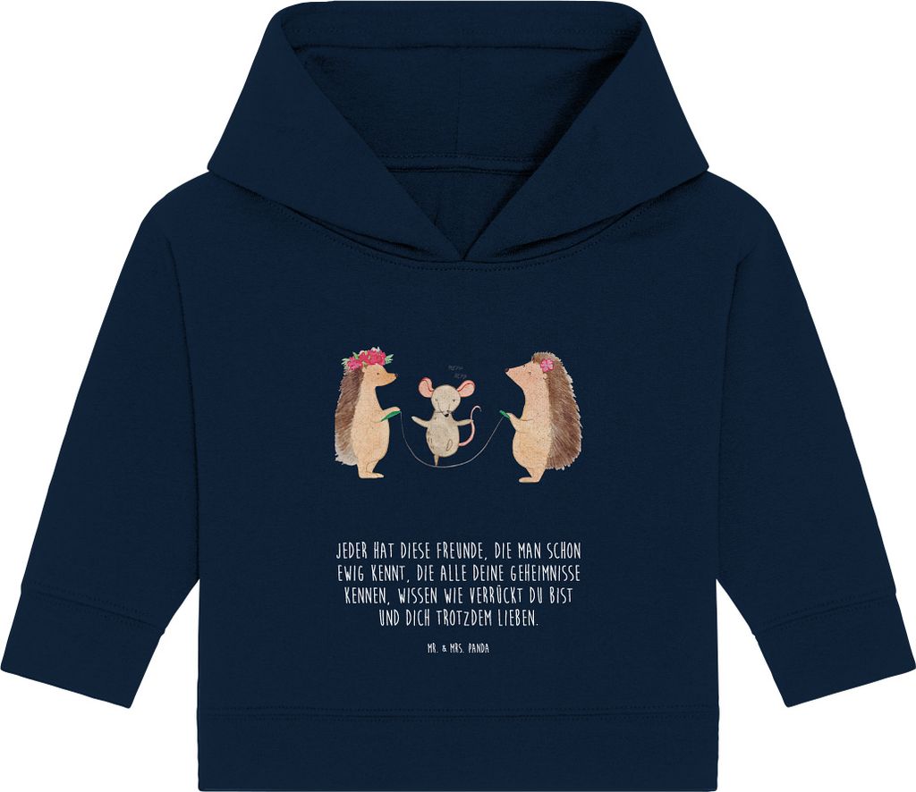 Mr. & Mrs. Panda Organic Baby Hoodie Igel Seilhüpfen 12. - 18. Monat - French Navy - Geschenk, Lustige Sprüche, Kindergarten, Seilspringen, Kapuz...