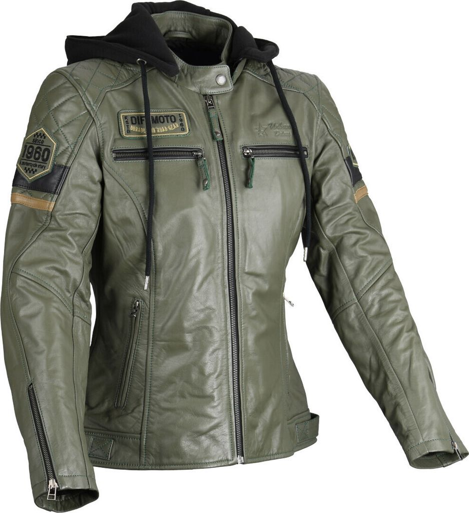 DIFI Jolene 2 Damen Motorrad Lederjacke, grün/schwarz, M