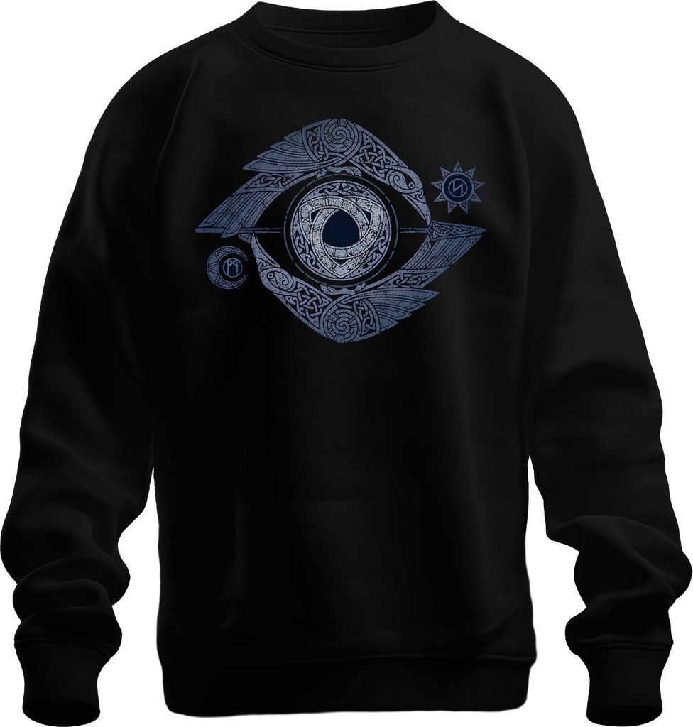 Wikinger Valknut Auge Raben Knotenmuster Nordische Mythologie Uni Sweatshirt Pullover, Schwarz, 3XL