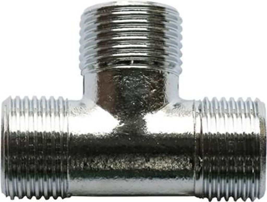 Adapter T-Stück 3 x 3/8' Außengewinde Verteiler Messing verchromt