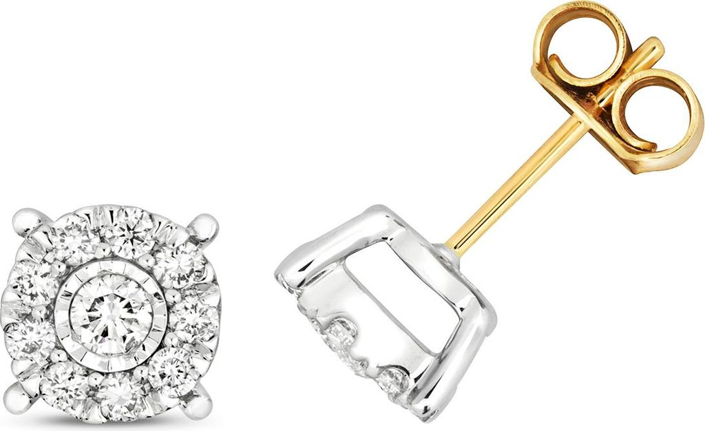 Funkelndes Feuer Klassische 9 Karat (375) Gold Diamant Paar Ohrstecker Brillant-Schliff 0.40 Karat H - I1 - 7mm*7mm; TRS209799KY