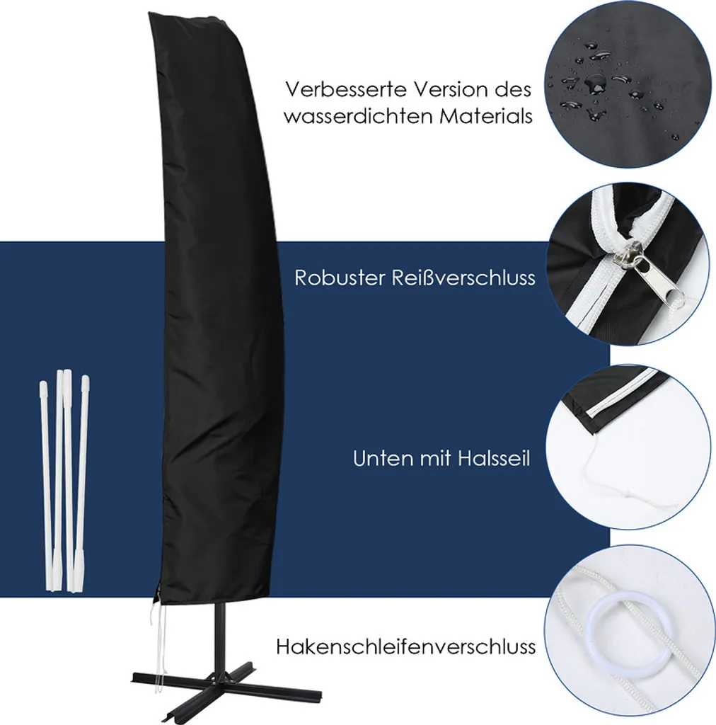 Housse de parasol anti-UV en polyester noir robuste pour la terrasse - 3