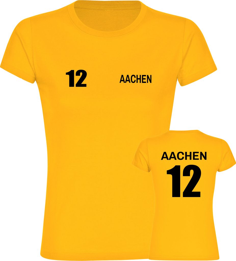 multifanshop Damen T-Shirt - Aachen - Trikot Nummer 12, gelb, Größe S