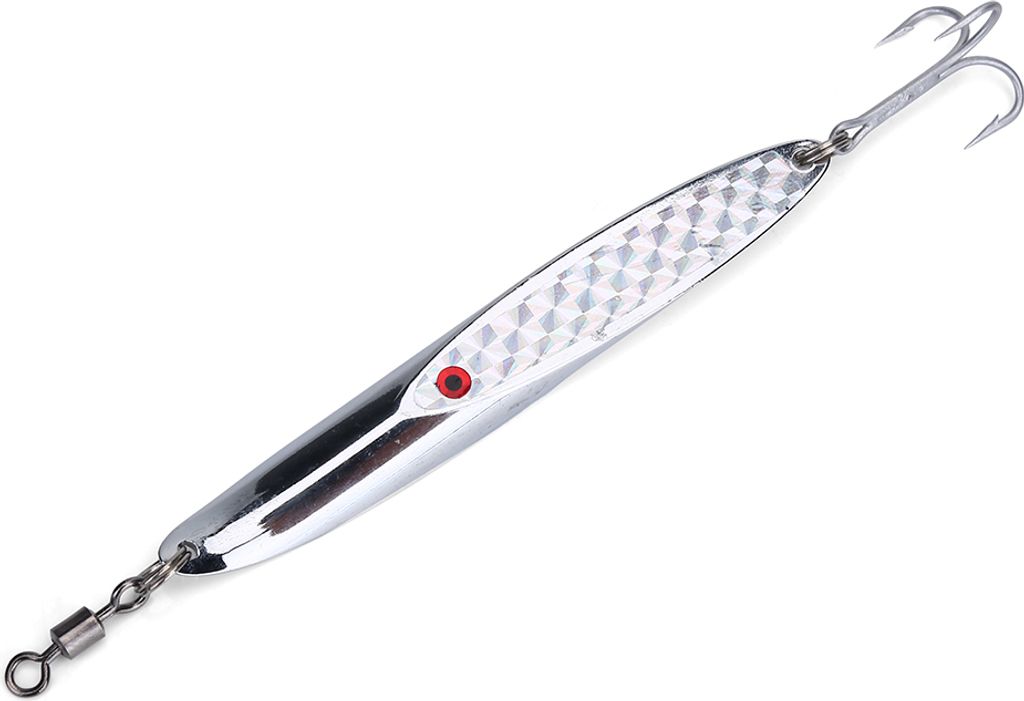 Metall Löffelköder – Silber, 84g – Hochwertiger Blinker mit Drillingshaken – Ideal für Raubfisch, Hecht & Zander, perfekte Wurfweite