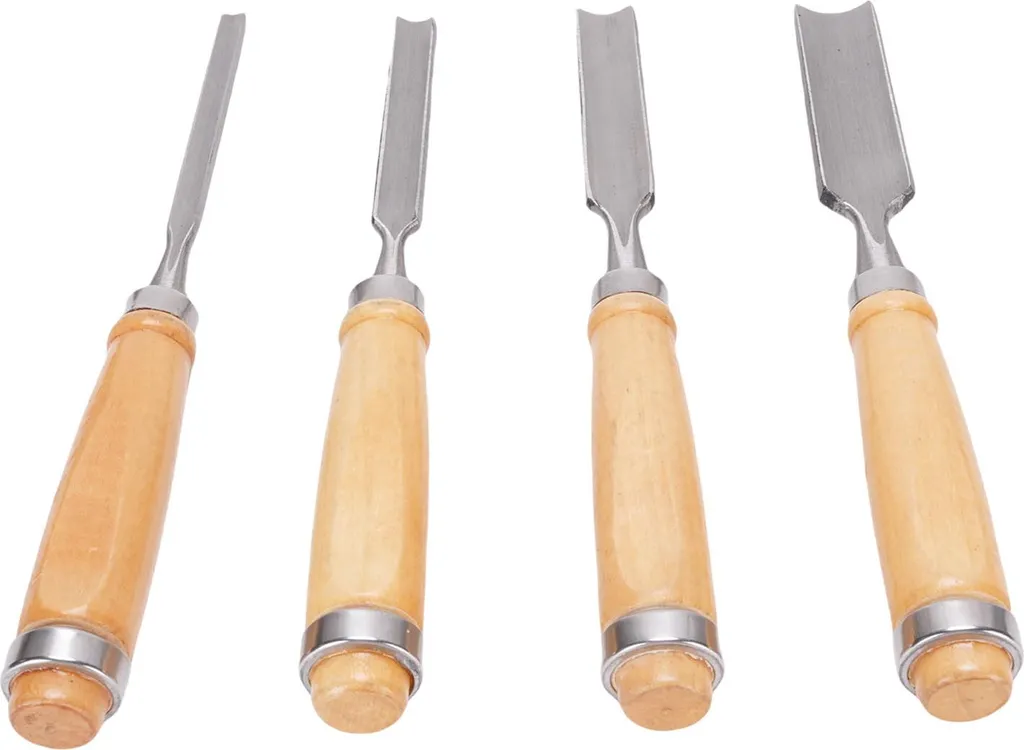 Set de gouges de sculpture pour bois 4 pièces avec poignées en bois