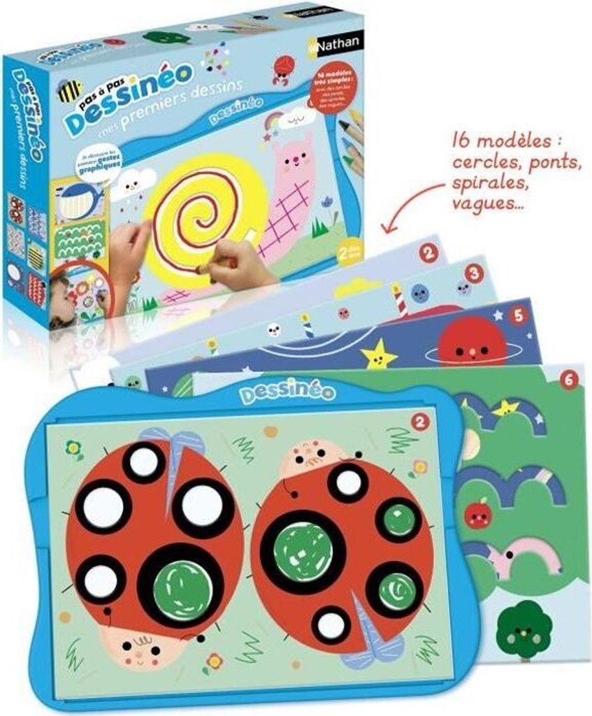 Kreatives Freizeitspiel, NATHAN Dessinéo Erste Zeichnungen, 16 Evolutive Modelle, Ab 2 Jahren, Blau