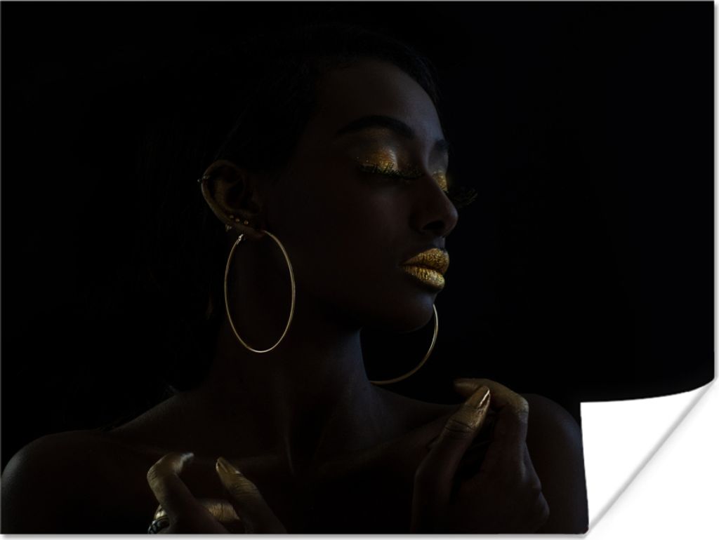 MuchoWow Poster Frau - Gold - Make-up 40x30 cm - Plakate für die Wände - Poster Wohnzimmer