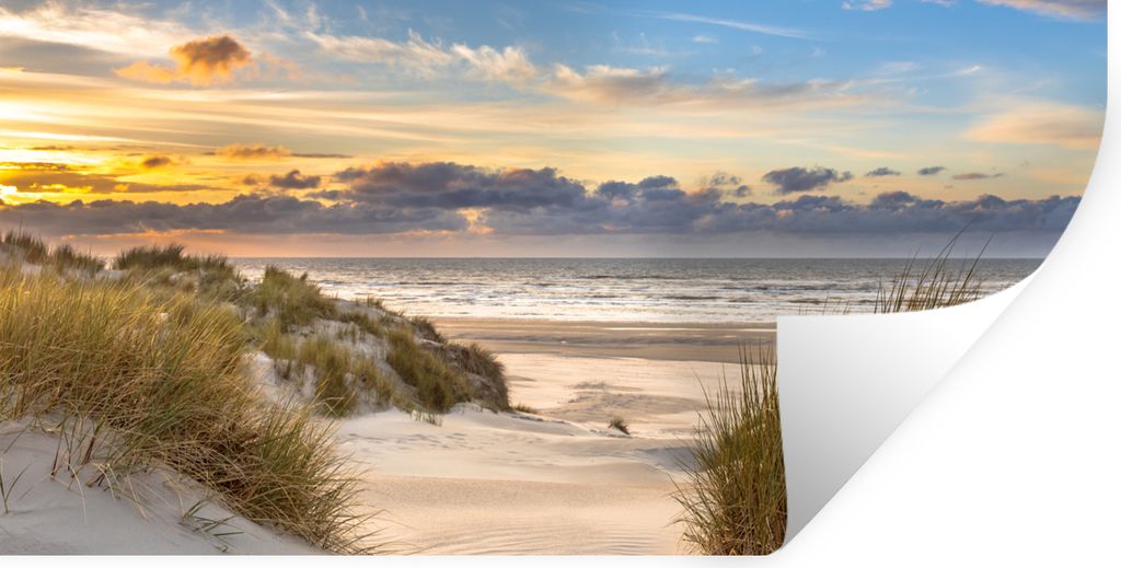 MuchoWow Wandtattoo Wandsticker Wandaufkleber Strand - Düne - Gras - Sonnenuntergang - Meer 120x60 cm Selbstklebend und Repositionierbar - Stick...