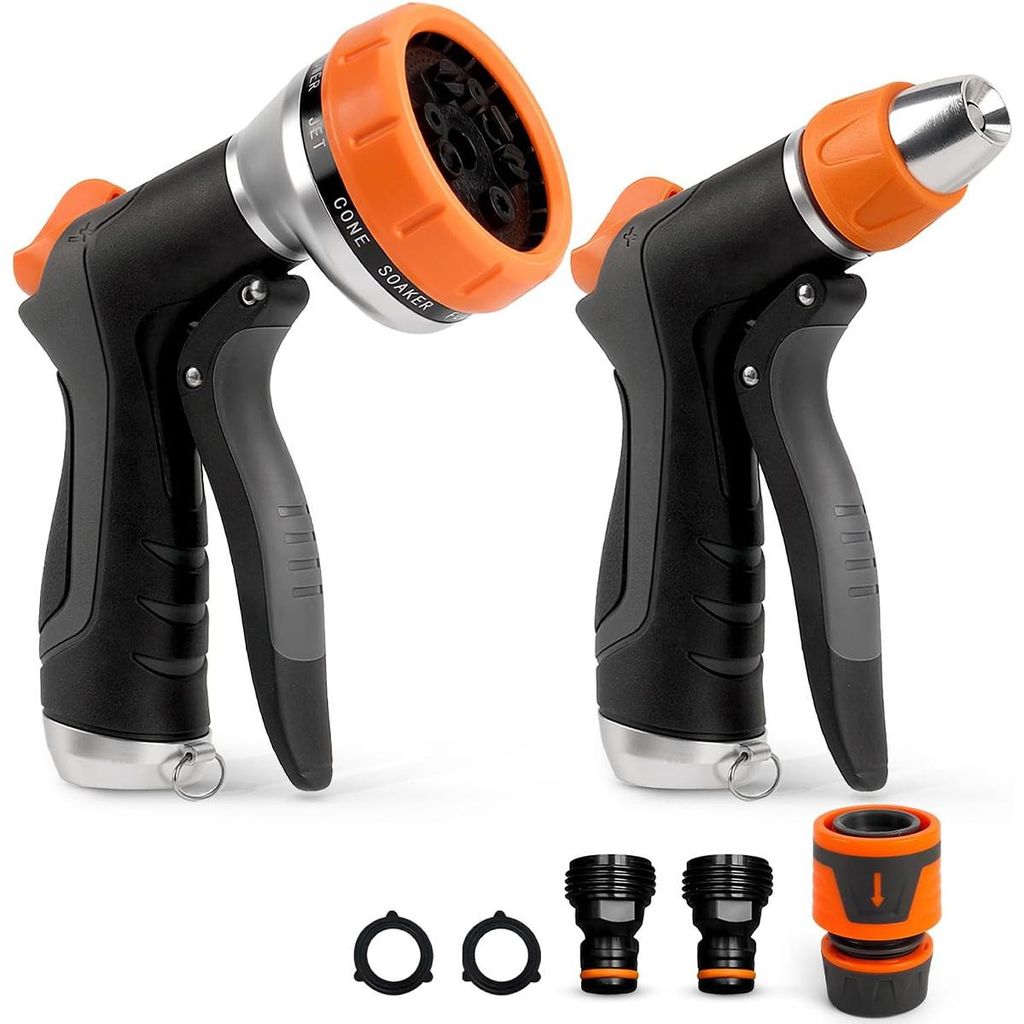 2 Stück Gartenbrause-Spritzpistole mit 12 Funktionen – Inklusive Schnellanschluss und Dauerarretierung, frostsicher, als Hochdruck-Handbrause
