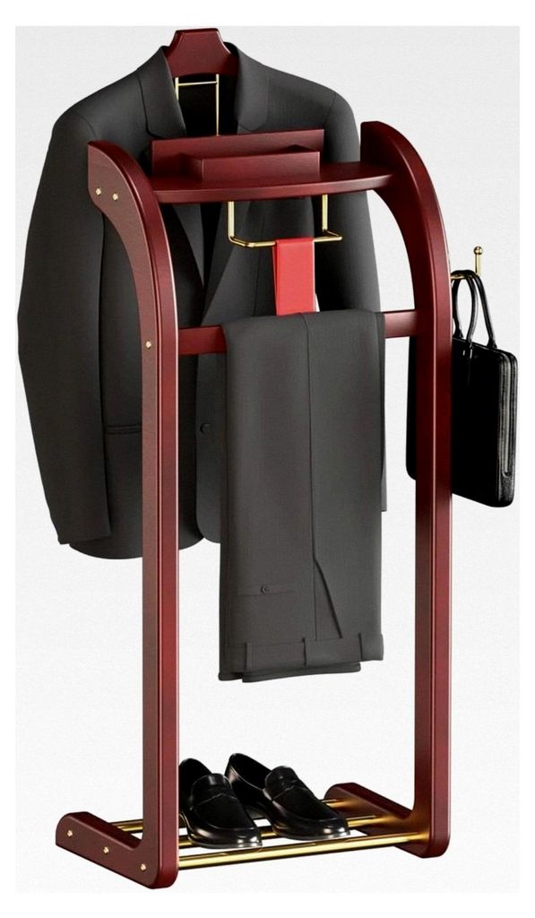 Stummer Diener aus Massivholz mit Ablage, Schublade und Hosenhalter für Schlafzimmer und Eingangsbereich