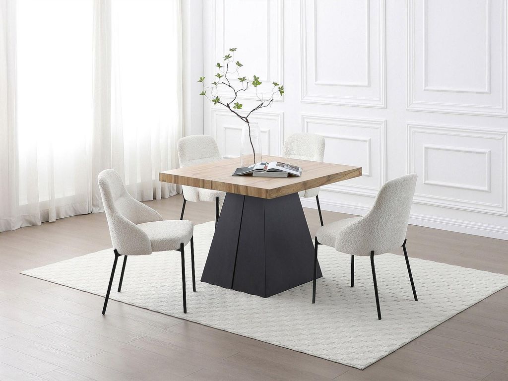 Klappbarer Esstisch für 4 bis 10 Personen aus MDF und Metall - Natur und schwarz - EMELIA