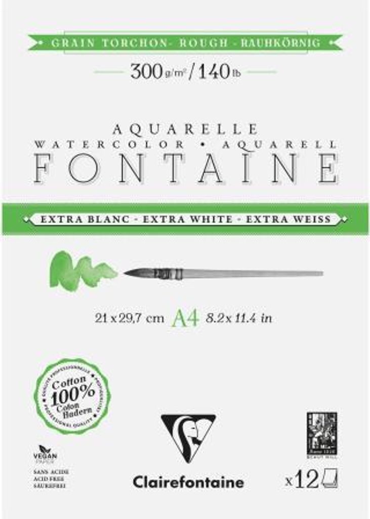 Clairefontaine 5x Extraweiß Block 2-seitig geleimt, 12 Bl A4 300g 976087C