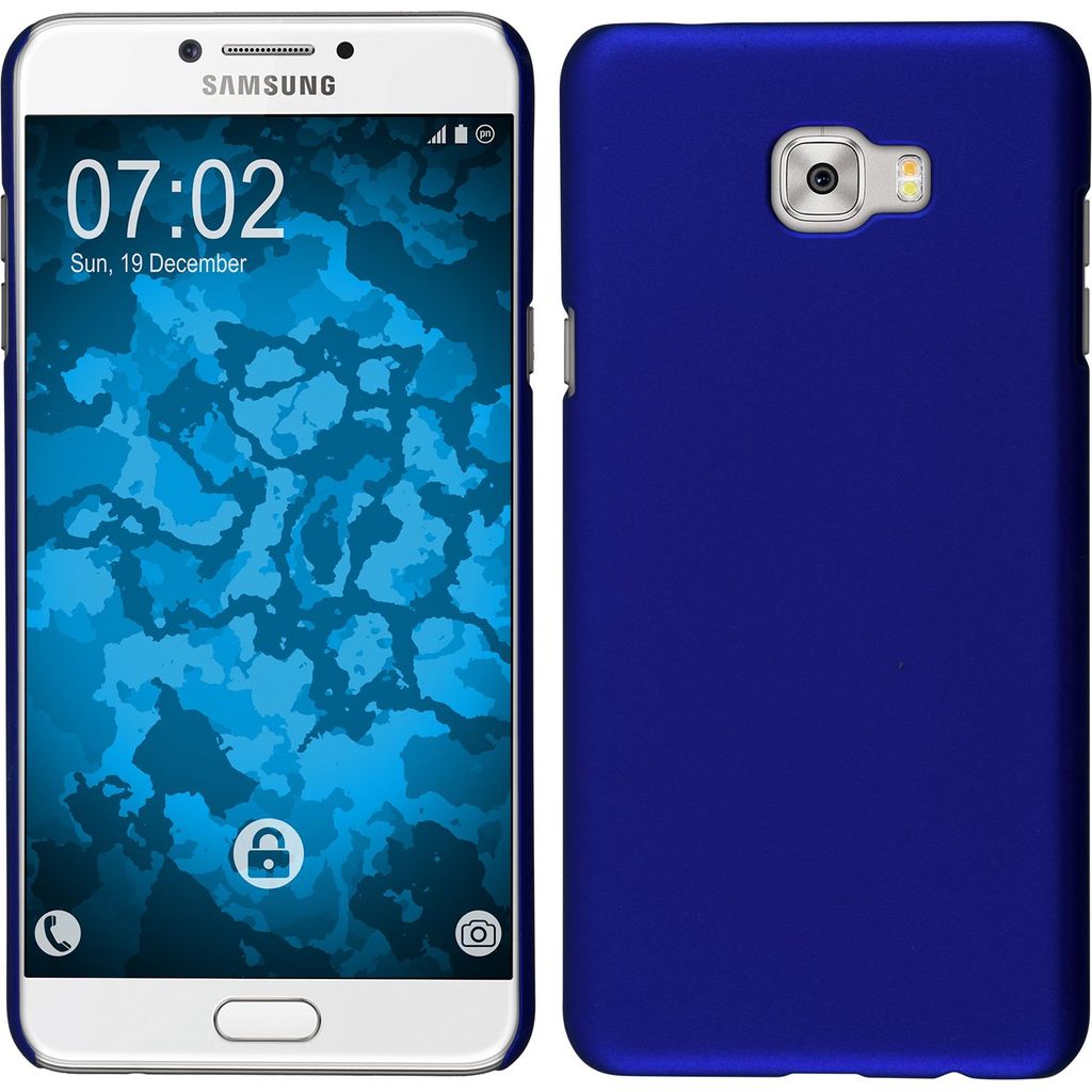 PhoneNatic Case kompatibel mit Samsung Galaxy C5 Pro - Hülle blau gummiert Hard-case + 2 Schutzfolien