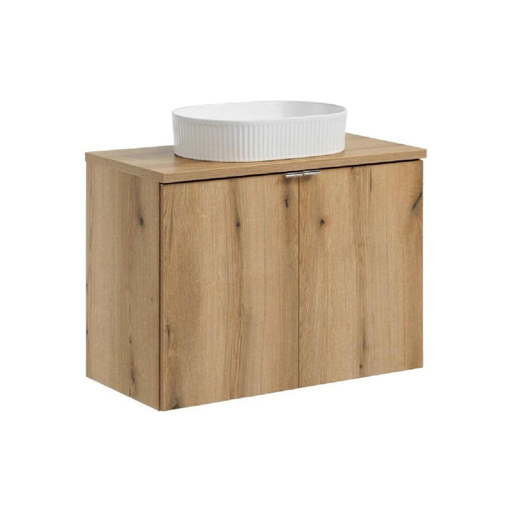 Badmöbel-Set 80 cm mit Arbeitsplatte, Aufsatzwaschbecken & unterschrank 2 Türen, Nova Oak N BM269 - Evoke Eiche