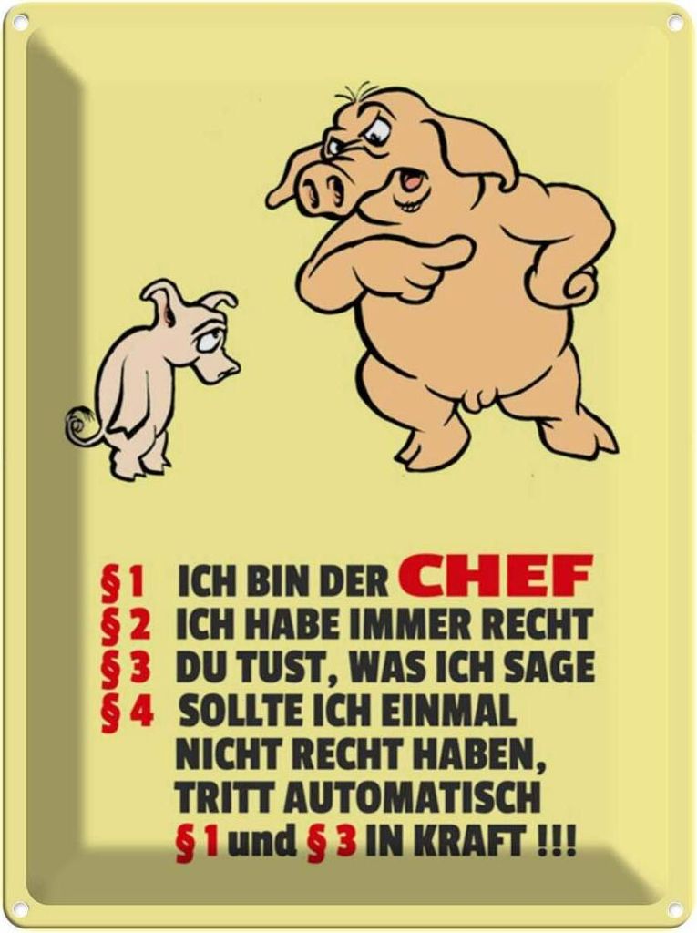 vianmo Blechschild 40x30 cm Ich bin der Chef (Schweine) Produktbild 