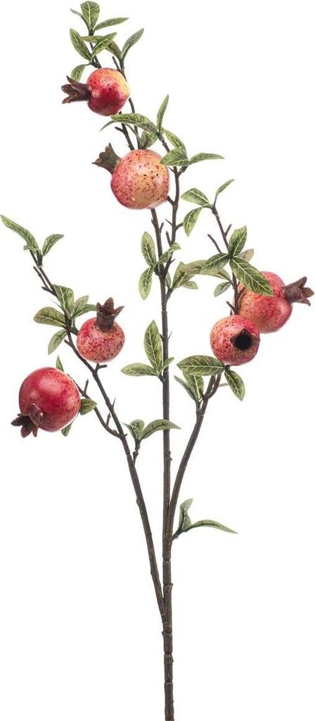 artplants.de Kunststoff Zweig Granatapfel GRONEL mit Früchten, rot, 80cm - Künstlicher Granatapfelzweig