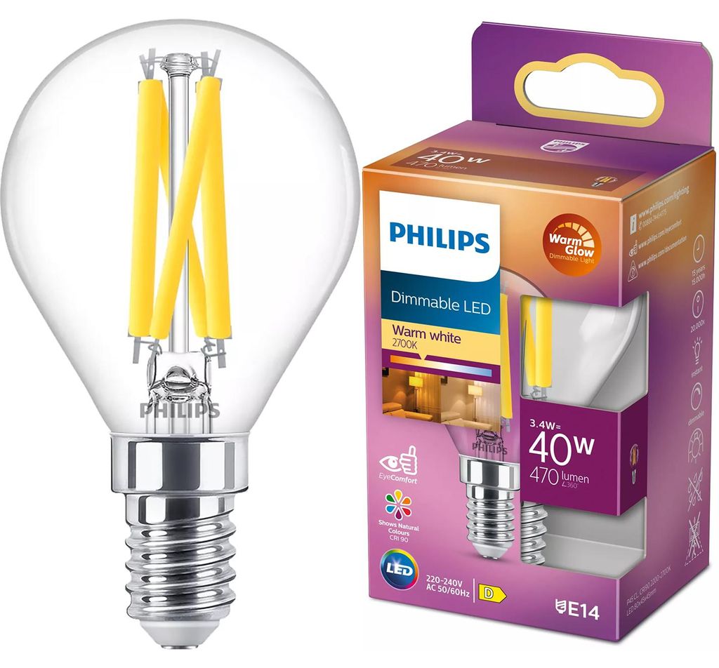 Philips Świeczka żarnikowa przezroczysta 40 W P45 E14, 3,4 Zdjęcie produktu 