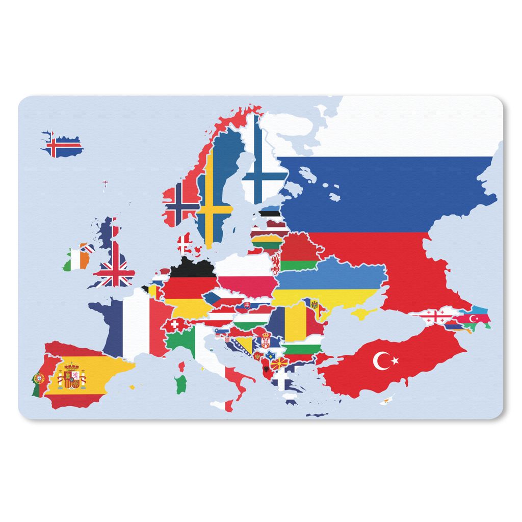 MuchoWow Schreibtischunterlage Karte - Europa - Flagge 60x40 cm - XXL Mauspad - Großes Mauspad