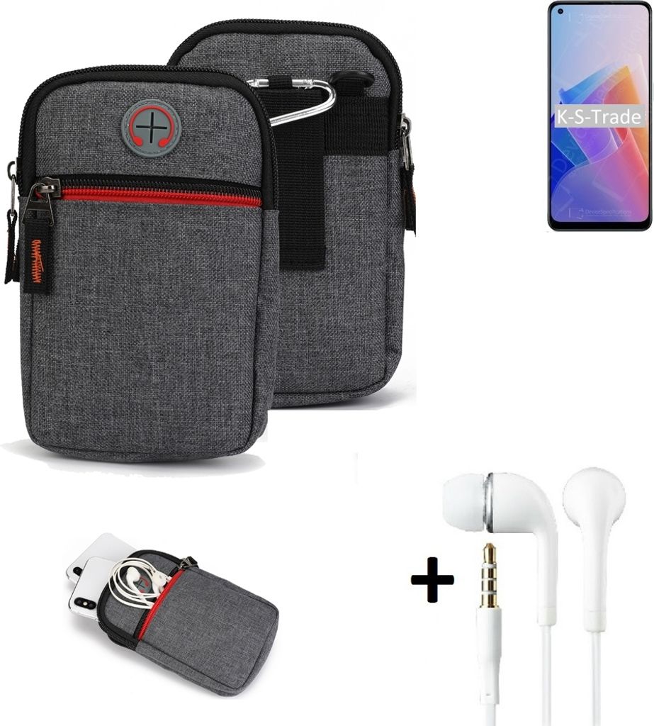 K-S-Trade Gürteltaasche + Kopfhörer kompatibel mit Oppo Reno7 Lite 5G Handy Tasche Holster Schutz Hülle Handy Hülle grau Zusatzfächer 1x