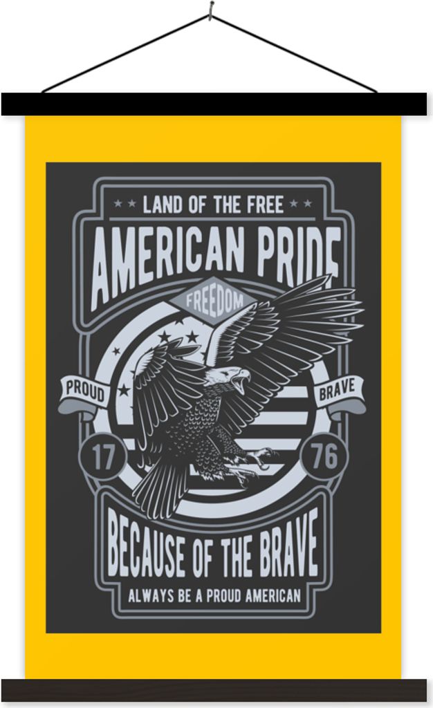 MuchoWow Textilposter Amerika - Grau - Gelb - Vintage 60x90 cm mit schwarzem Rahmen - Poster Wohnzimmer