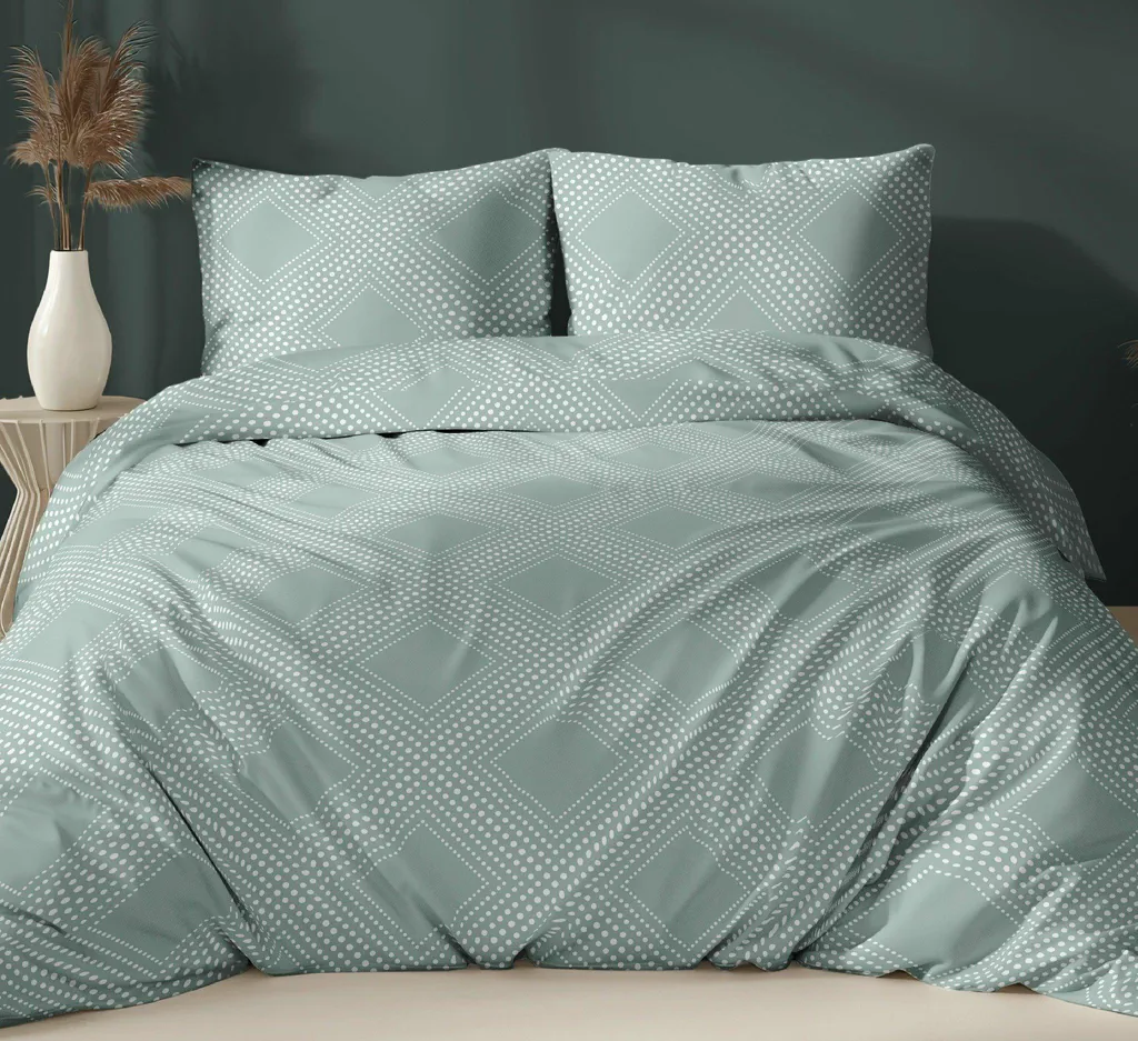 Parure de lit en satin 160x200 menthe géométrique KARO Satin 5073 C