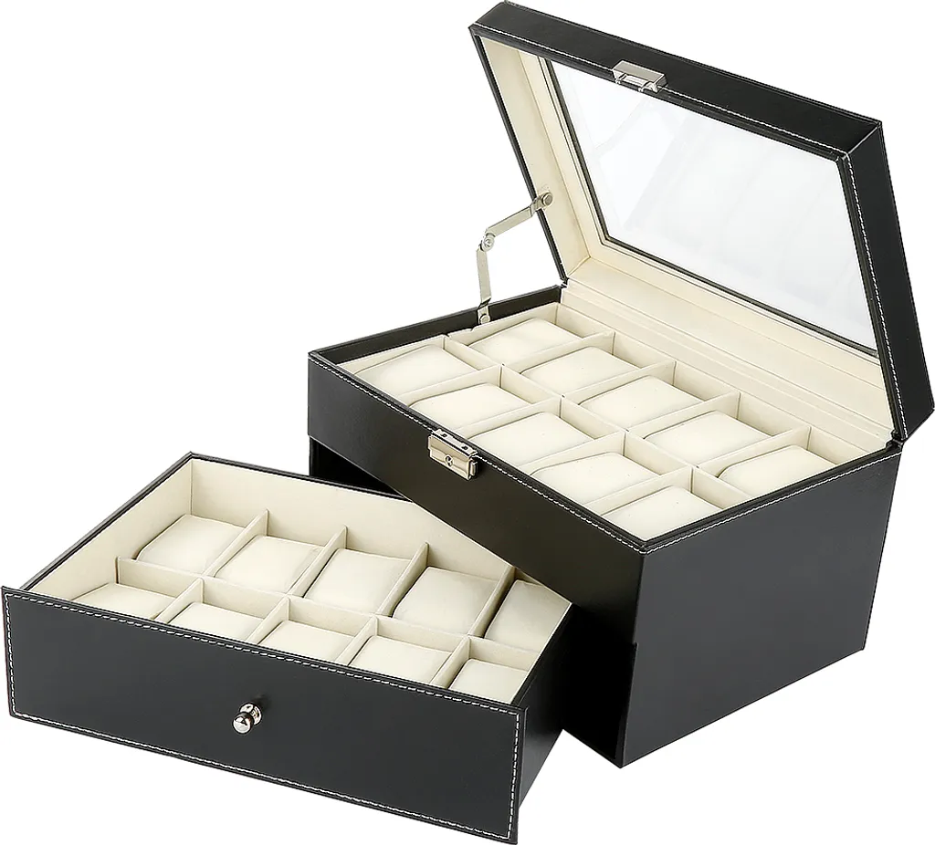 Boîte à montres WYCTIN pour 20 montres avec vitrine en verre 28,5cm