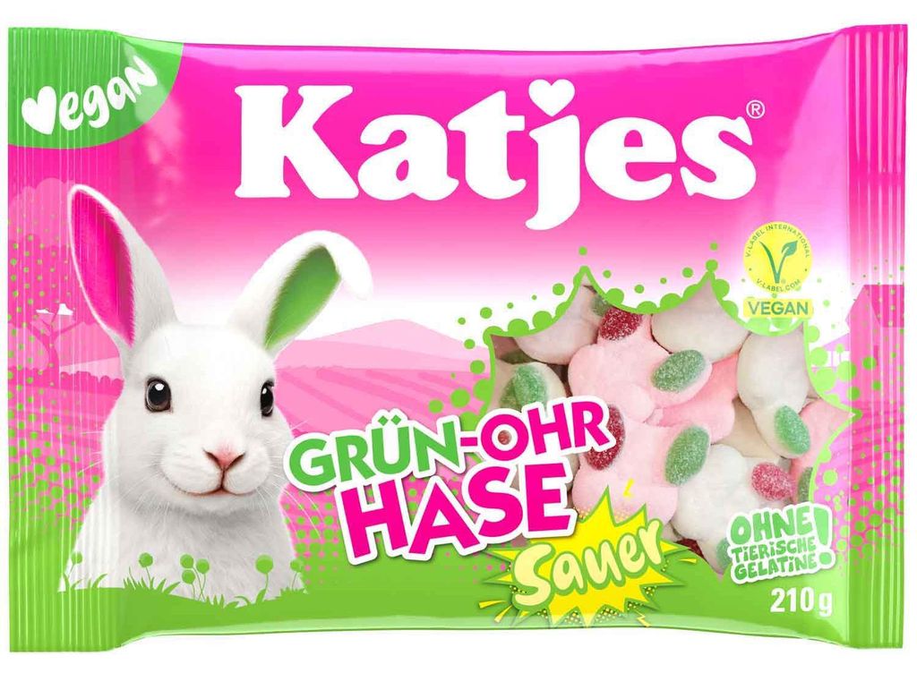 Katjes Zelený ušatý zajíc kyselý pěnový cukr s ovocnými Obrázek produktu 