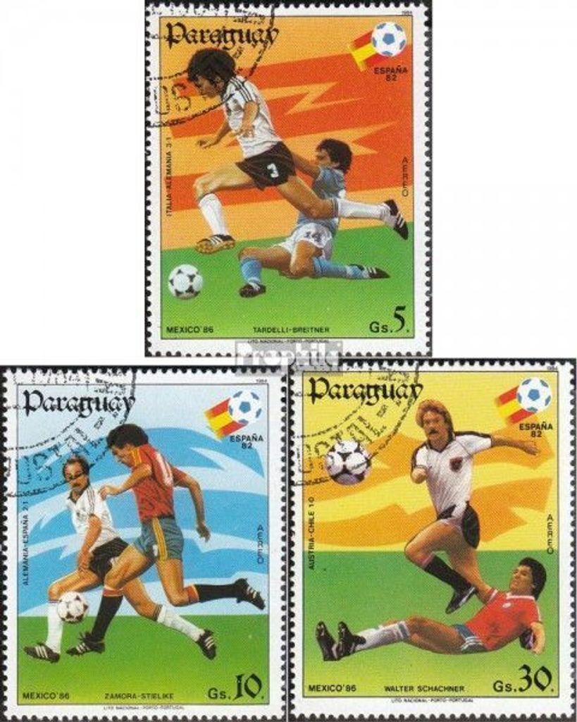Briefmarken Paraguay 1984 Mi 3745-3747 (kompl.Ausg.) gestempelt Fußball-WM 1982+1986
