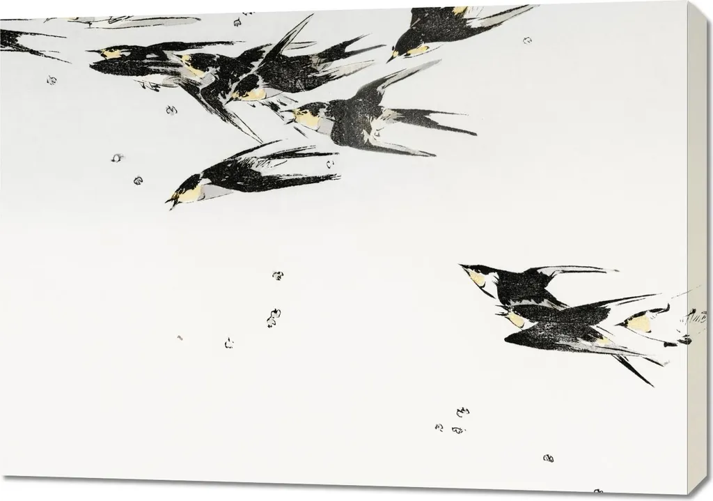 Décoration murale salon zen, grand tableau japonais Flying Magpies