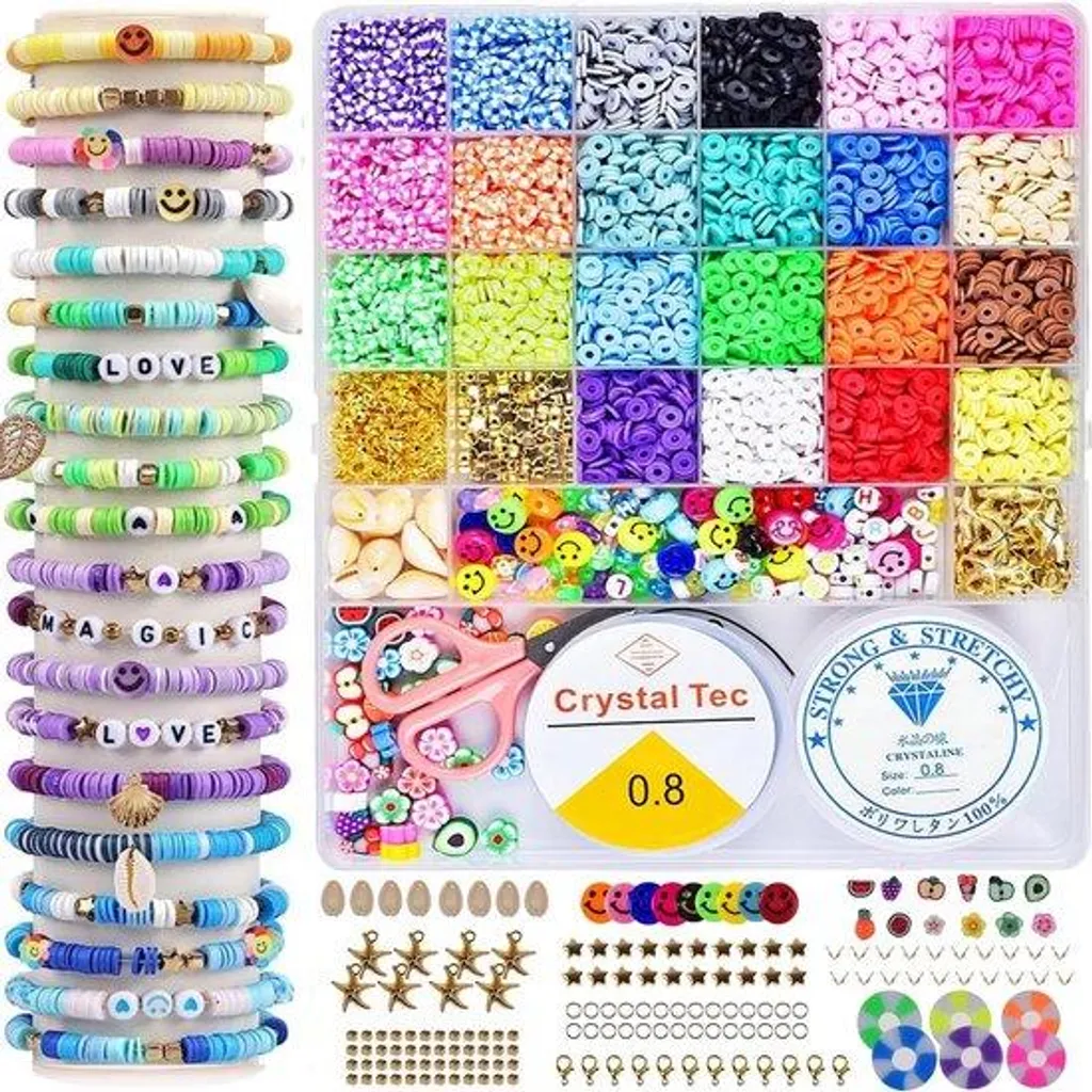 Perles Heishi colorées et lettres alphabet pour création de bracelets