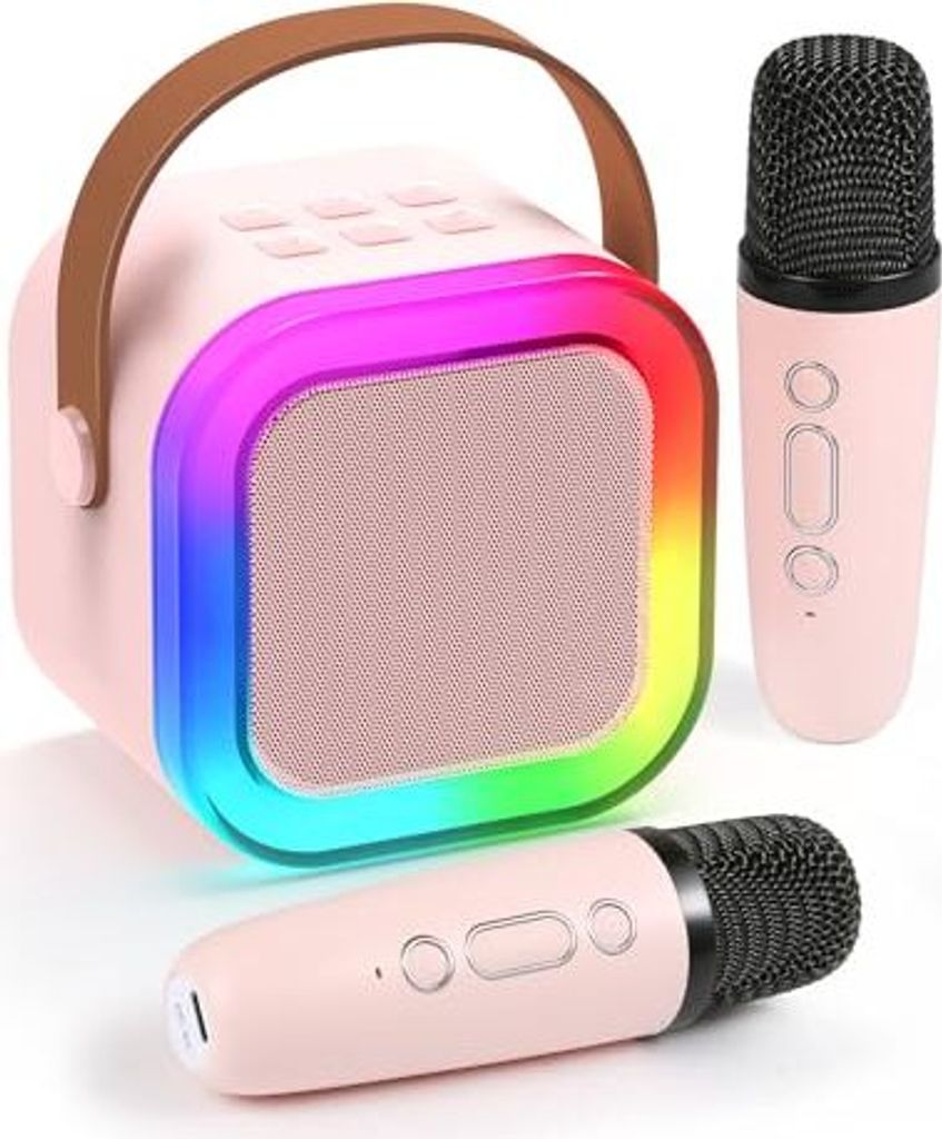 Karaoke Machine Kinder Erwachsene, Mini 2 Mikrofone, tragbare Bluetooth -Lautsprecher -Sprach -Effekte und LED -Lichter, Geschenkspielzeugmädchen ...