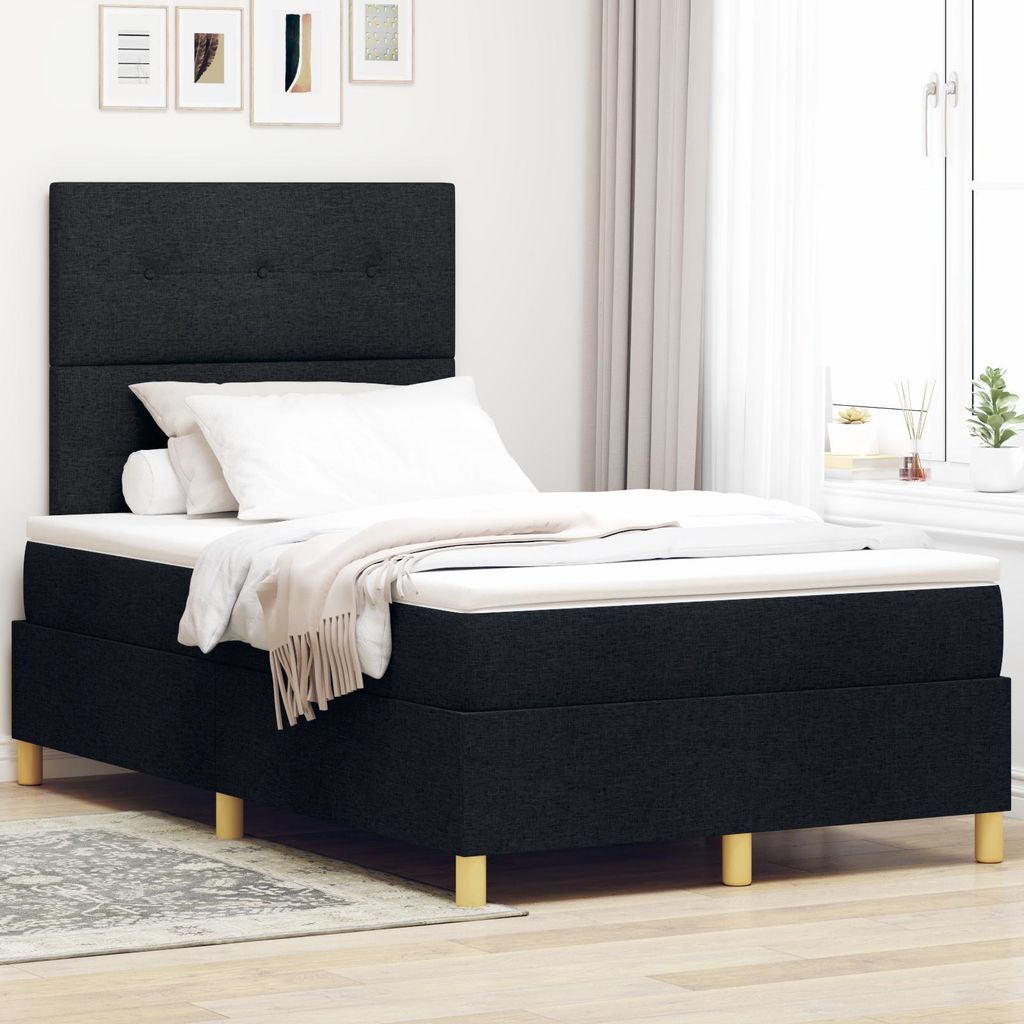 Boxspringbett mit Matratze & LED Schwarz 120x190 cm Stoff, Design Möbel Klassische Betten Neu