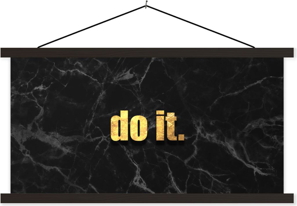 MuchoWow Textilposter Zitate - Motivation - Gold - Schwarz 150x75 cm mit schwarzem Rahmen - Posterleiste